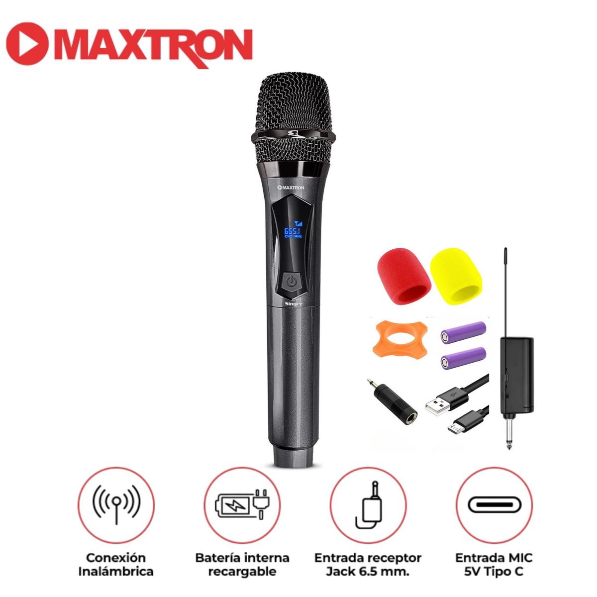 MAXTRON - Micrófono Inalámbrico Recargable Maxtron MX 708WL Singer