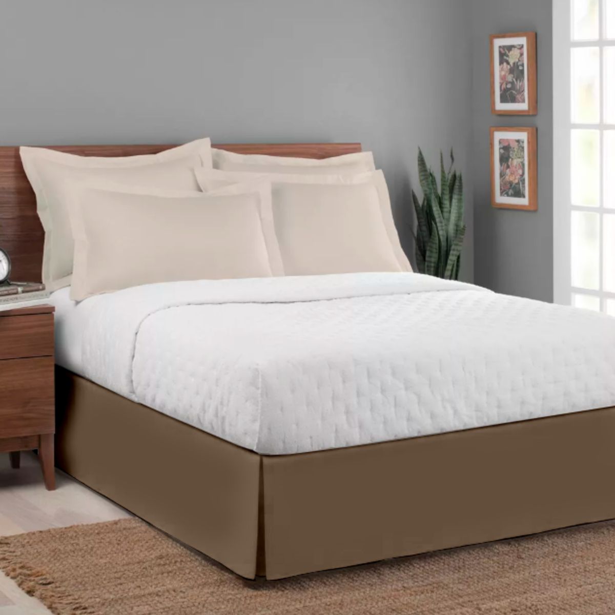 GENERICO - FALDON DE TARIMA QUEEN 152CM x 203CM ELEGANCE MICROFIBRA MARRON CLARO 35CM