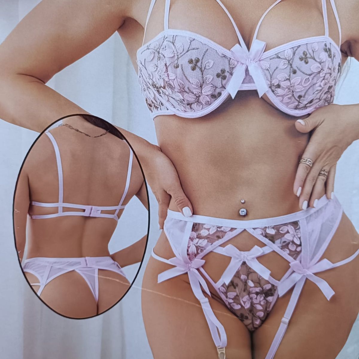 GENERICO - Conjunto de ropa interior erótica de satén para mujer