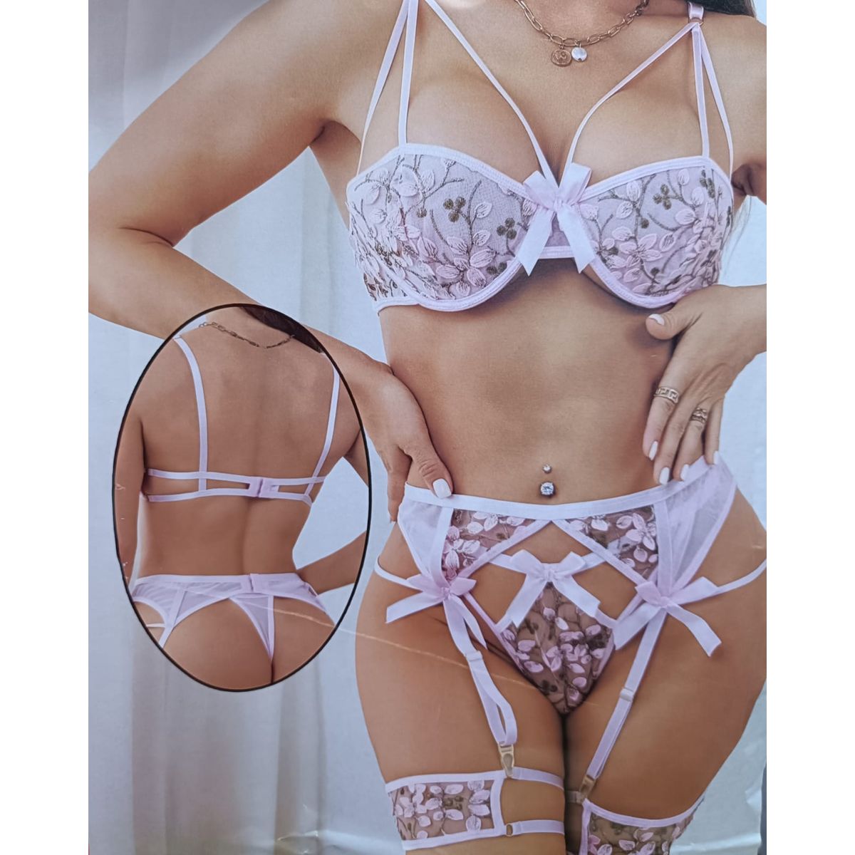 GENERICO - Conjunto de ropa interior erótica de satén para mujer