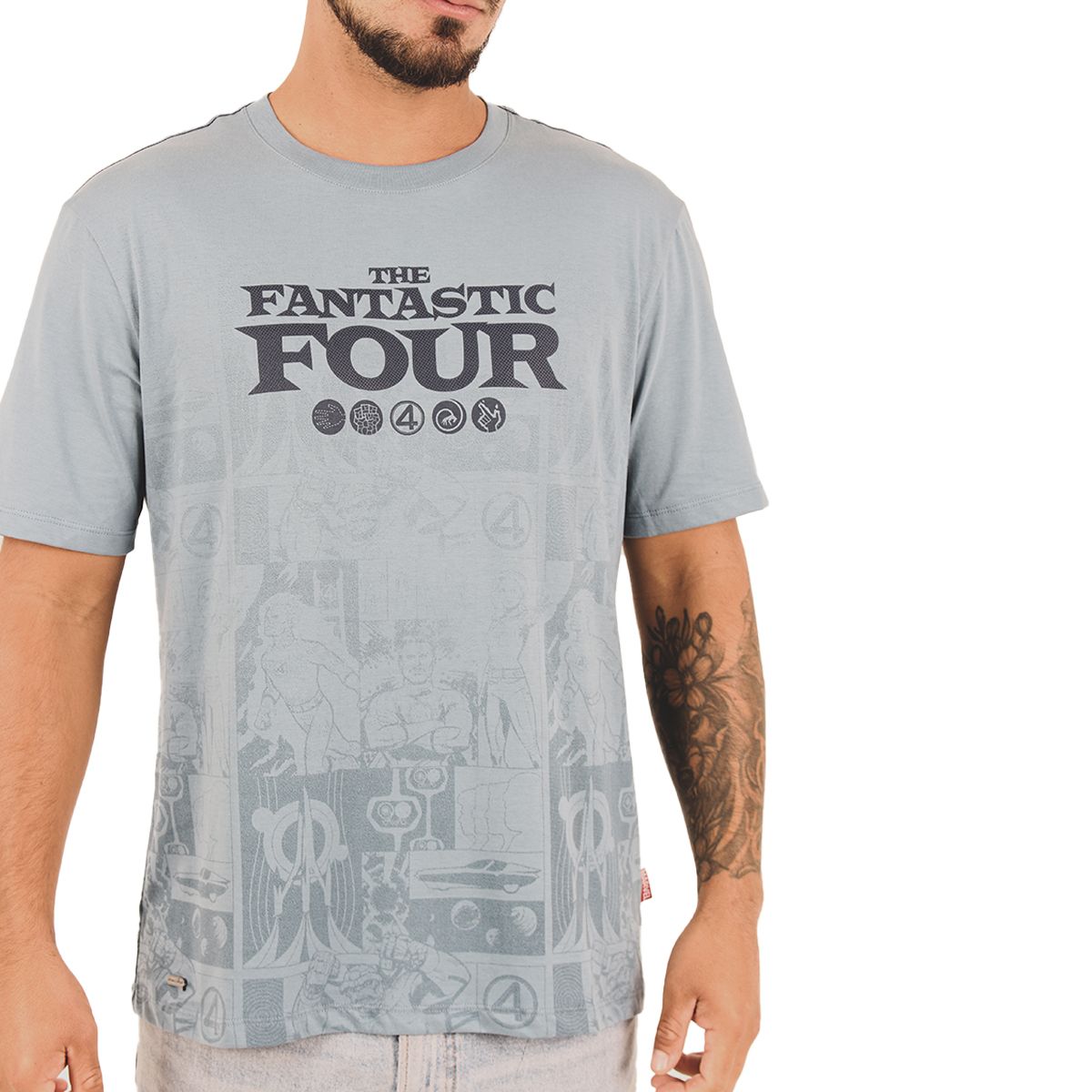 MARVEL - POLO MANGA CORTA  LOS 4 FANTASTICOS ACERO HOMBRE
