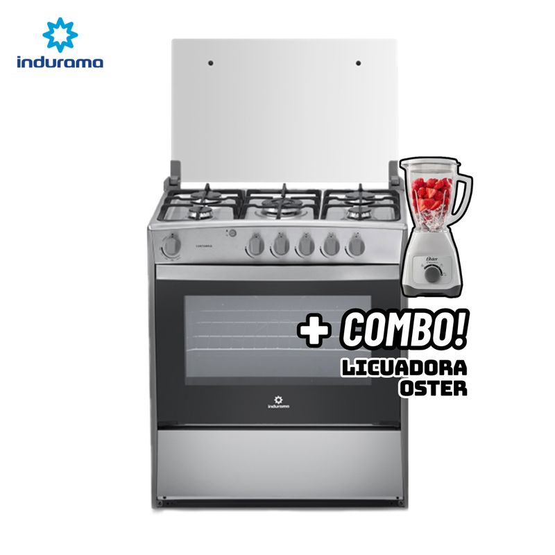 INDURAMA - COCINA DE PIE INDURAMA A GAS 5 HORNILLAS CROMA - CANTABRIA + LICUADORA OSTER BLANCA