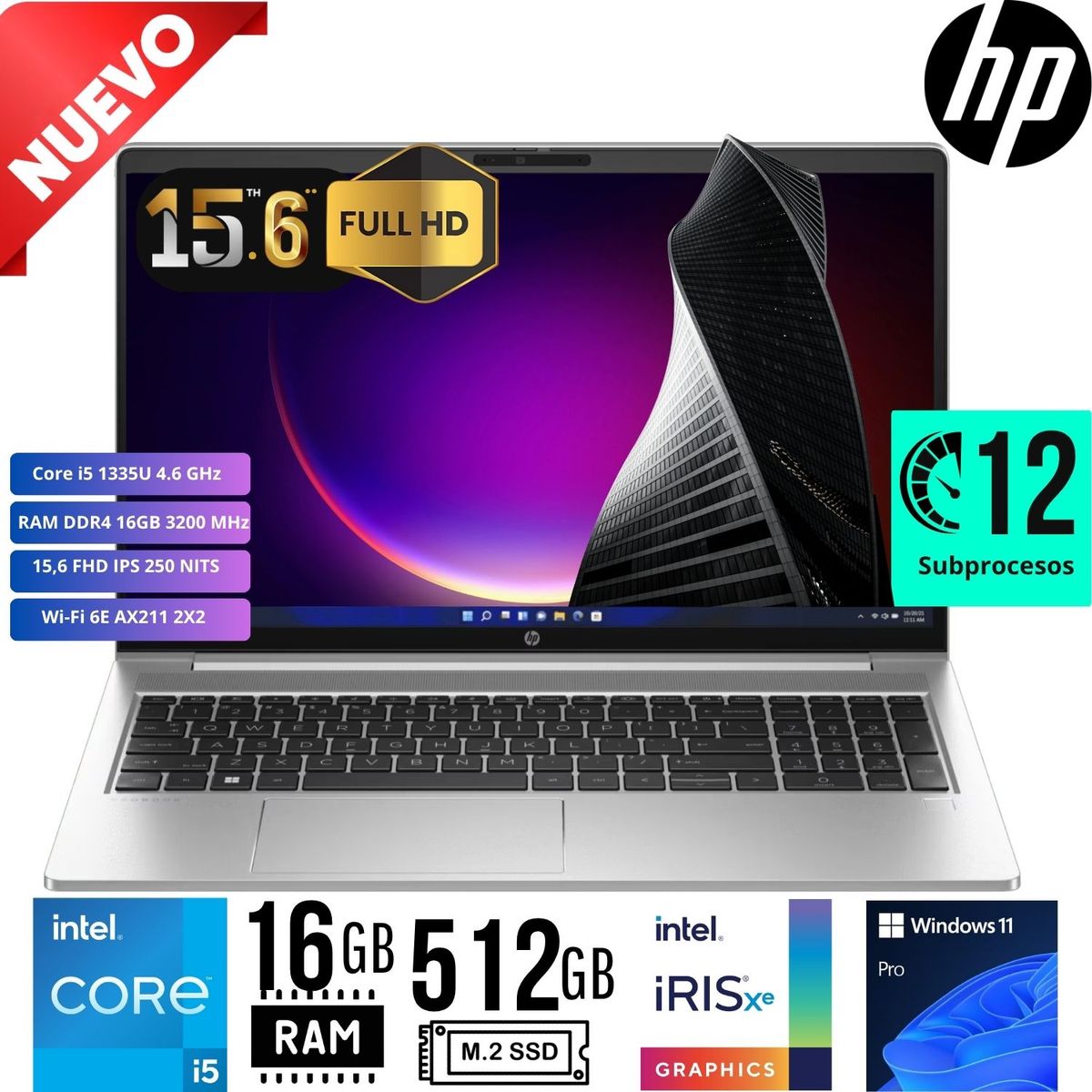 HP - LAPTOP HP 450 G10 Core i5 1335U 15,6" FULL HD RAM 16GB SSD 512GB W11 PRO