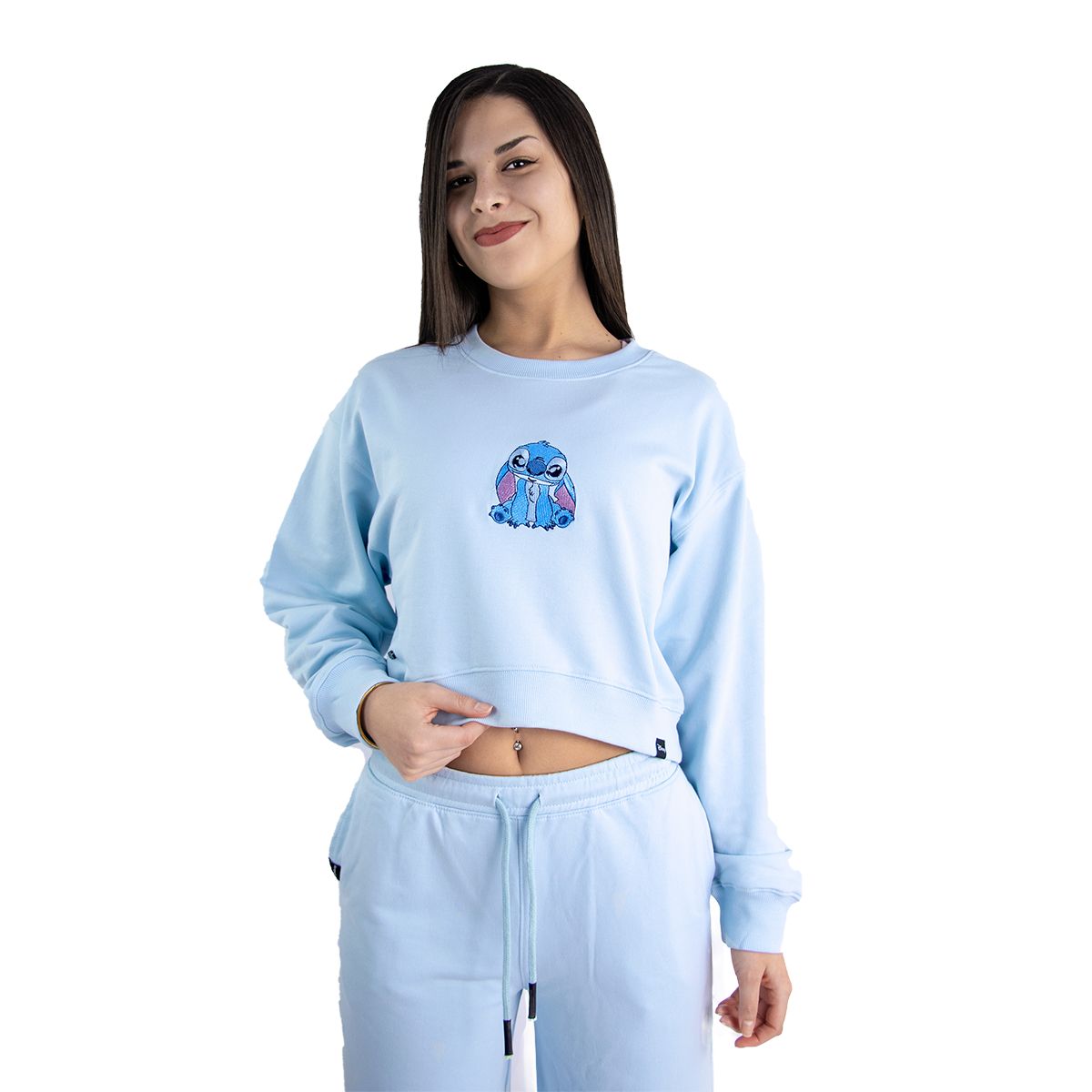 LILO & STITCH - Polera Básica Mujer Lilo y Stitch French Terry Celeste