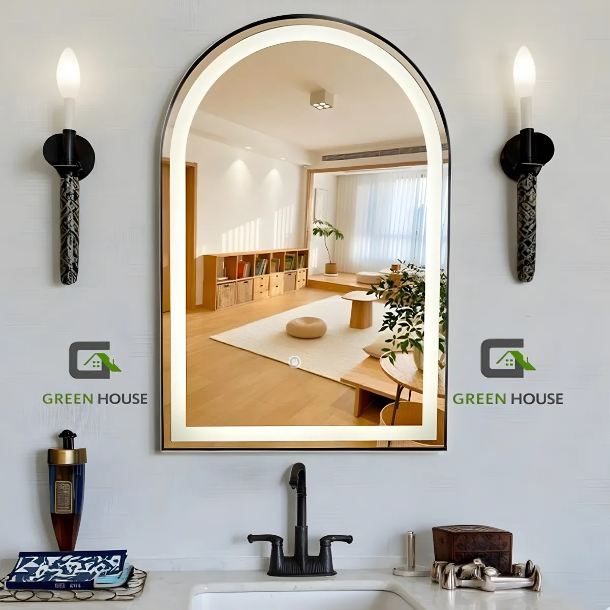 GREEN HOUSE - ESPEJO ARCO LED MOD.TATY  3 TIEMPOS TOUCH 60x80 CM