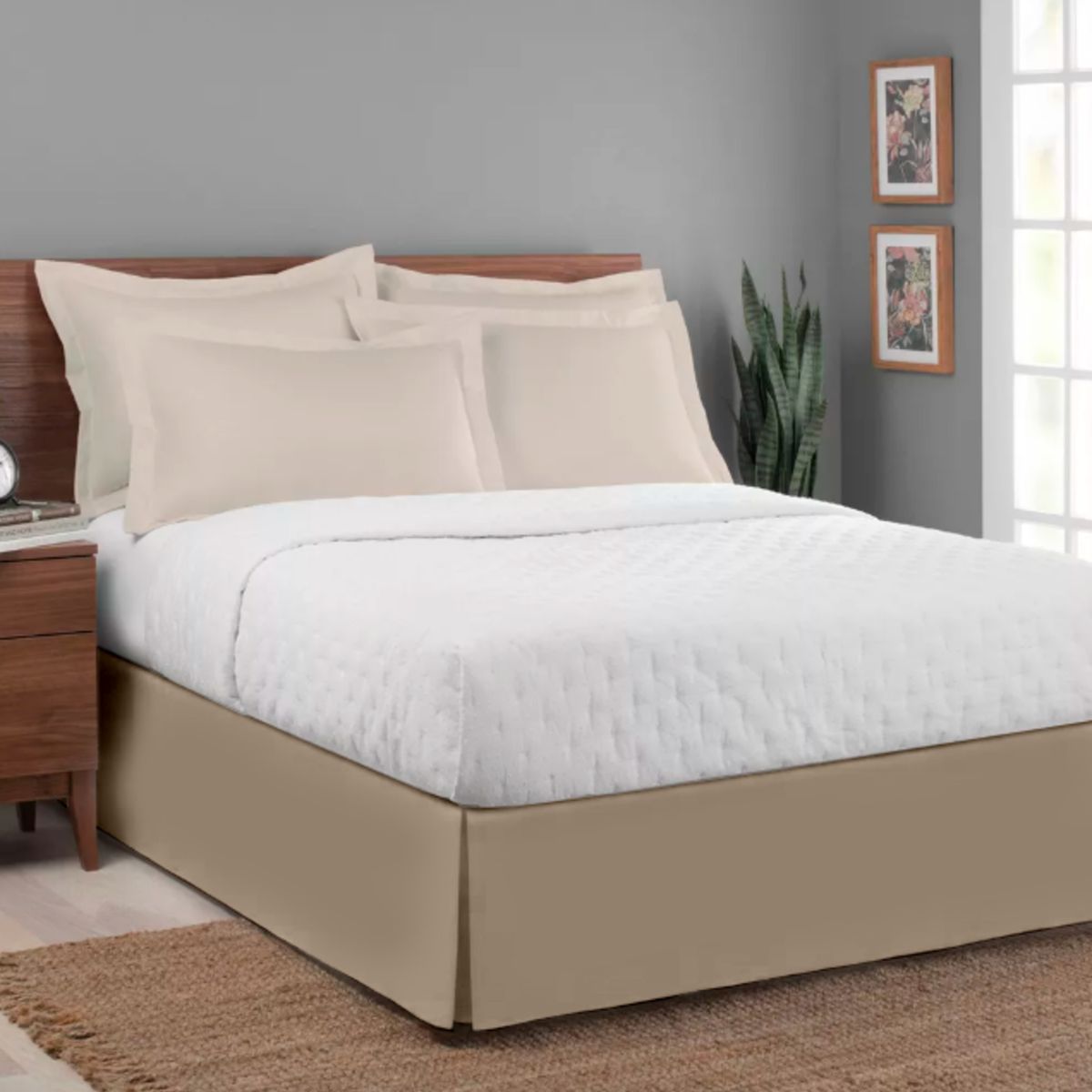 GENERICO - FALDON DE TARIMA QUEEN 160CM x 200CM ELEGANCE MICROFIBRA BEIGE 35CM