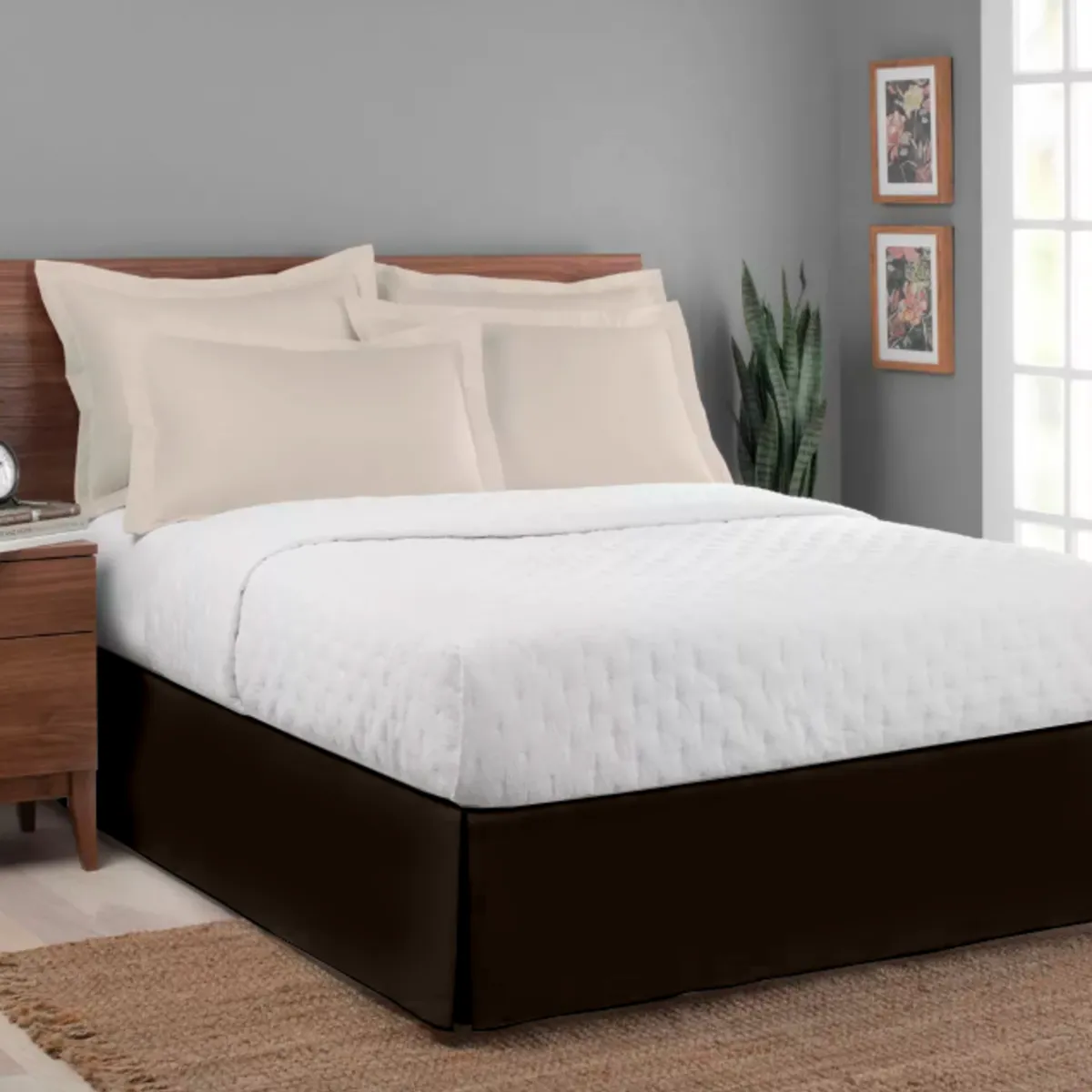 GENERICO - FALDON DE TARIMA QUEEN 160CM x 200CM ELEGANCE MICROFIBRA MARRON OSCURO 35CM