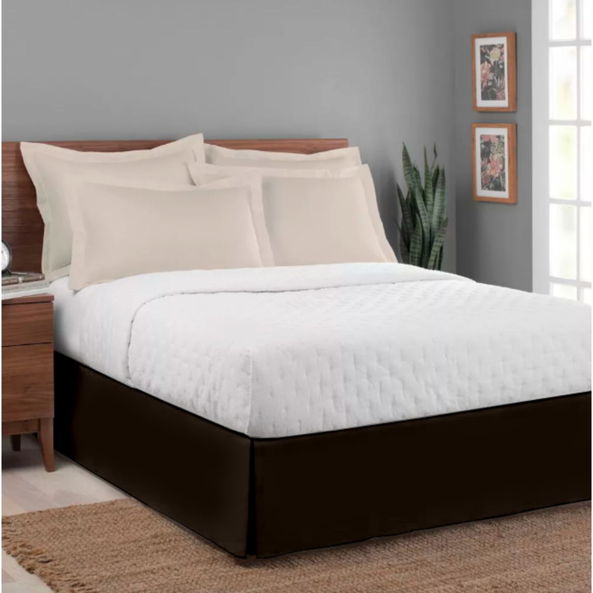 GENERICO - FALDON DE TARIMA QUEEN 160CM x 200CM ELEGANCE MICROFIBRA MARRON OSCURO 35CM
