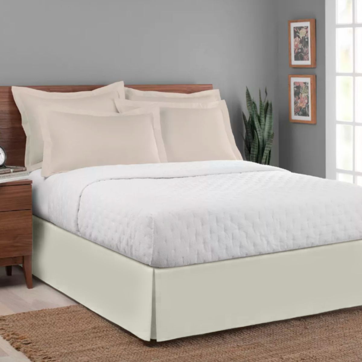 GENERICO - FALDON DE TARIMA QUEEN 160CM x 200CM ELEGANCE MICROFIBRA PERLA 35CM