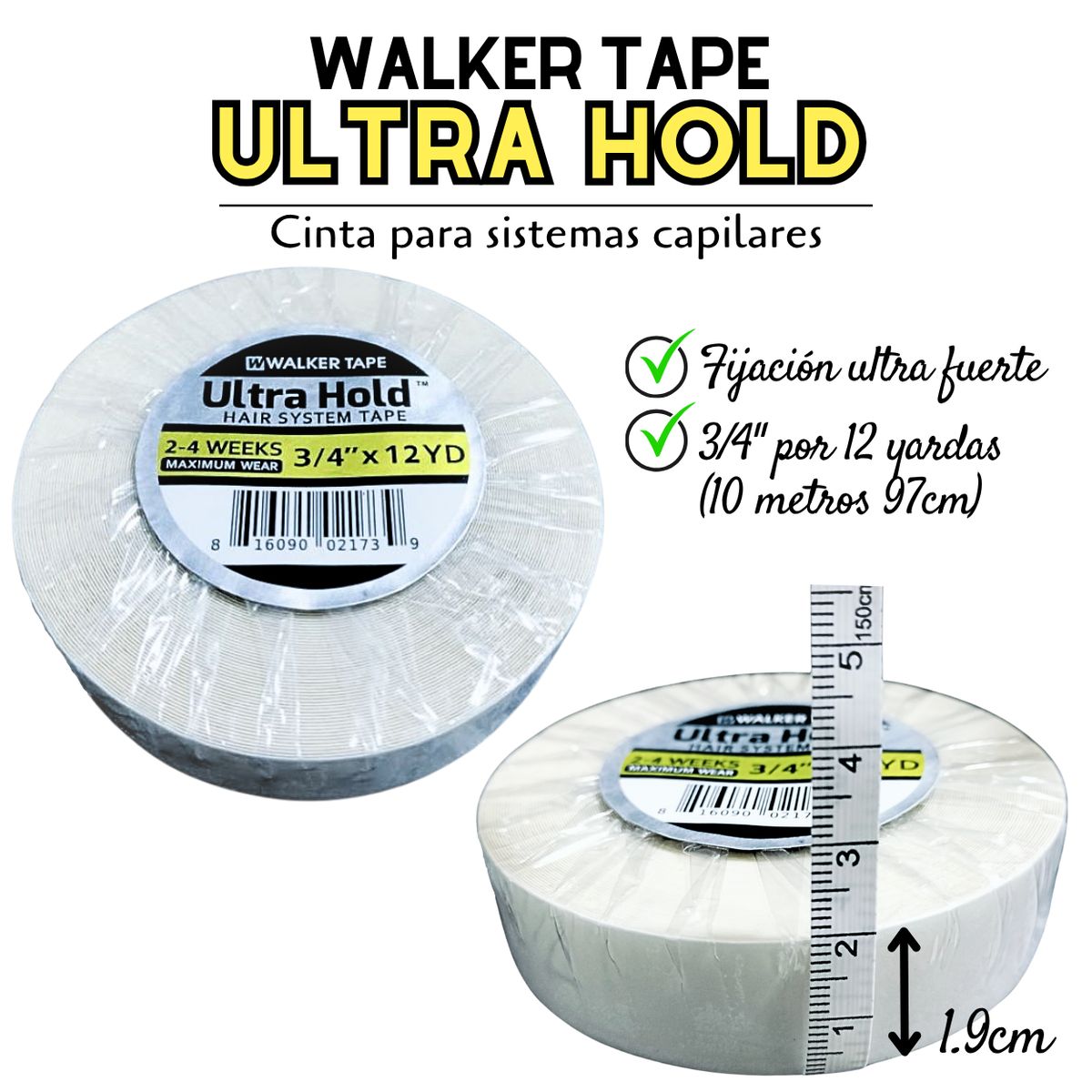 GENERICO - Cinta Walker Tape Ultra Hold 3 4 12 Yardas doble cara extension peluca