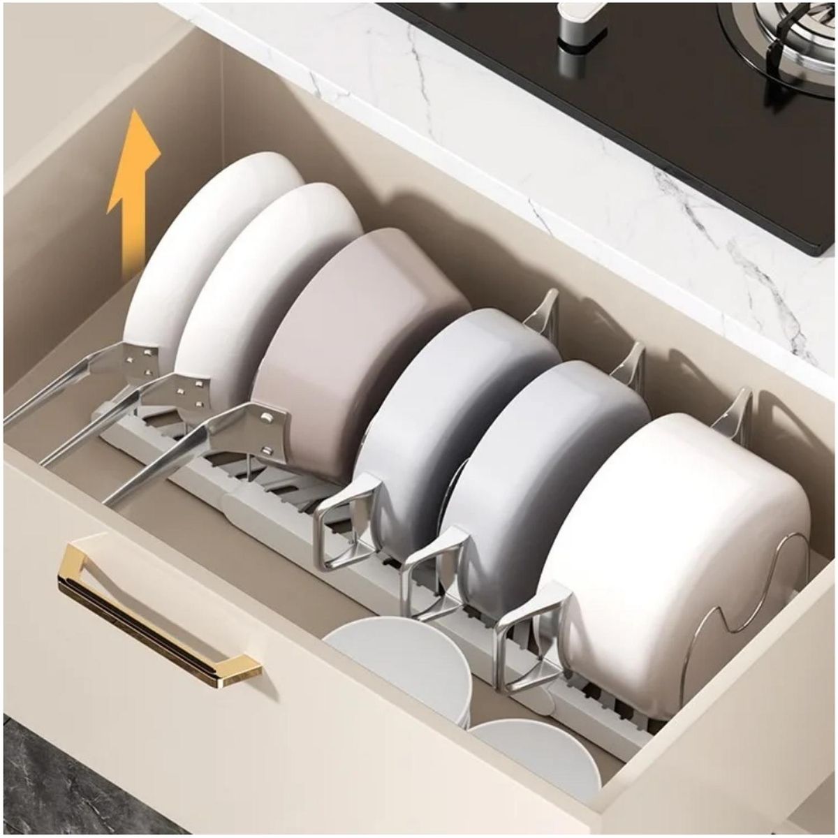 MINARI - Organizador de Cocina Expandible de Ollas y Sartenes Blanco OT22