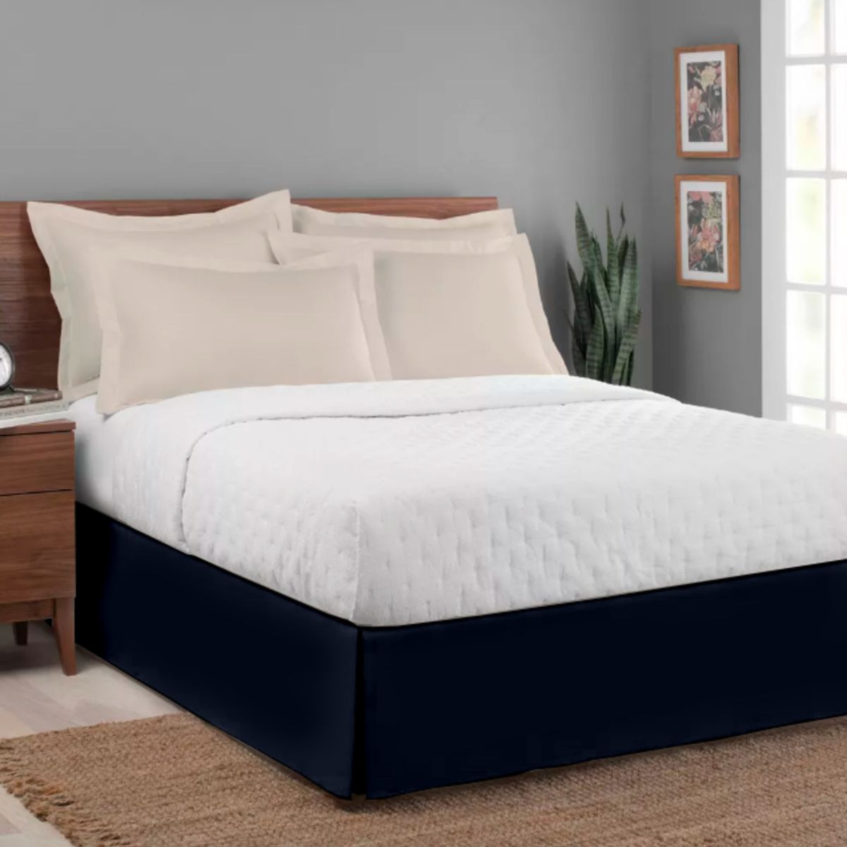 GENERICO - FALDON DE TARIMA KING 198CM x 203CM ELEGANCE MICROFIBRA  AZUL OSCURO 35CM