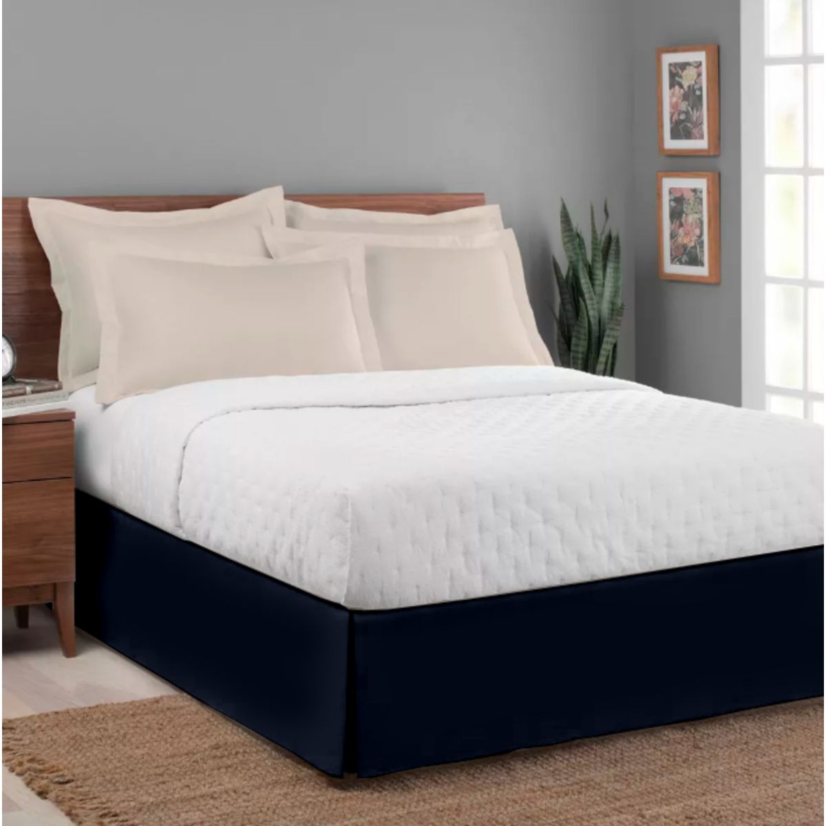 GENERICO - FALDON DE TARIMA KING 198CM x 203CM ELEGANCE MICROFIBRA  AZUL OSCURO 35CM