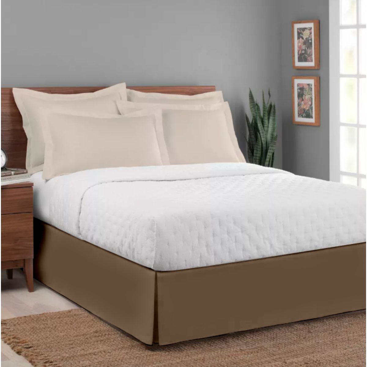 GENERICO - FALDON DE TARIMA KING 198CM x 203CM ELEGANCE MICROFIBRA MARRON CLARO 35CM