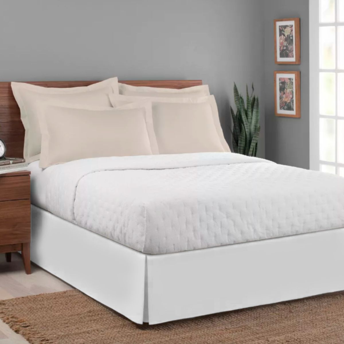 GENERICO - FALDON DE TARIMA KING 200CM x 200CM ELEGANCE MICROFIBRA BLANCO 30CM