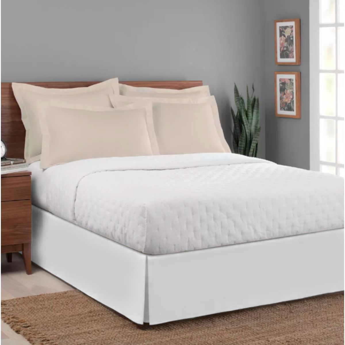 GENERICO - FALDON DE TARIMA KING 200CM x 200CM ELEGANCE MICROFIBRA BLANCO 30CM