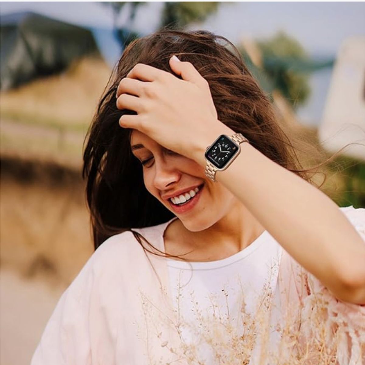 GENERICO - Correa Acero Eslabón Clásico para Apple Watch 44mm - ROSA GOLD