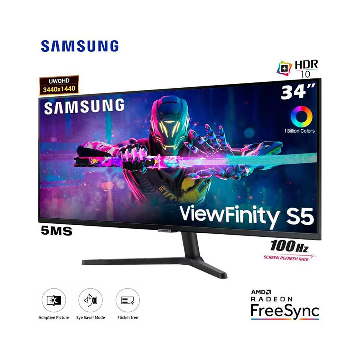 SAMSUNG - Monitor de Edicion ULTRAWIDE Samsung S5 34 WQHD FreeSync PBP PIP