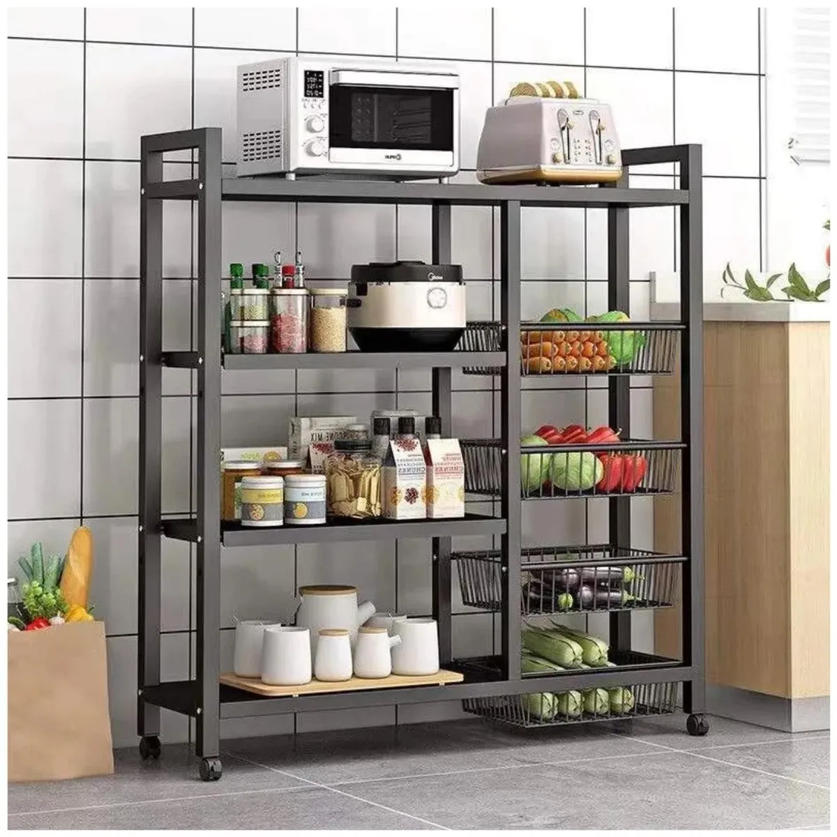 GENERICO - Estante Organizador de Cocina Multiusos de Metal con Ruedas 132x114x32cm