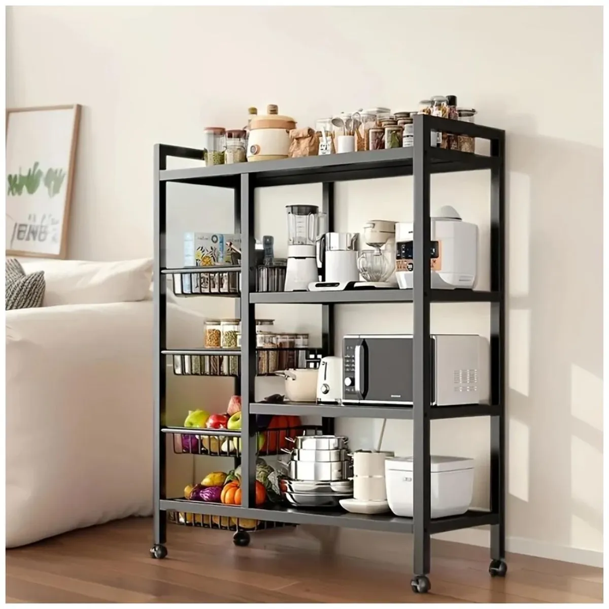 GENERICO - Estante Organizador de Cocina Multiusos de Metal con Ruedas 132x114x32cm