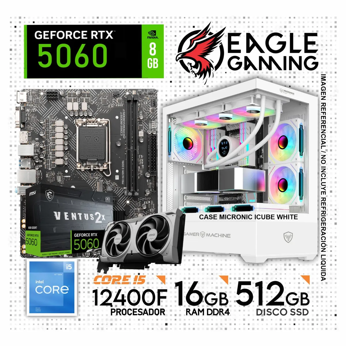 INTEL - Computadora PC Gamer Intel Core i5 12400F + RAM 16GB + SSD 512GB + RTX 5060 8GB