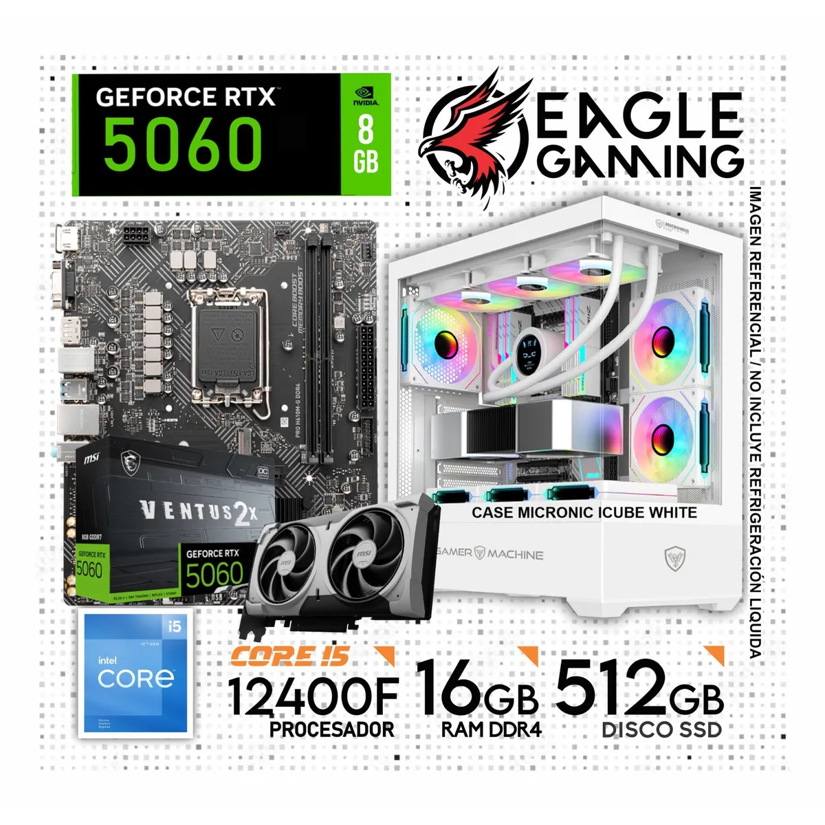 INTEL - Computadora PC Gamer Intel Core i5 12400F + RAM 16GB + SSD 512GB + RTX 5060 8GB