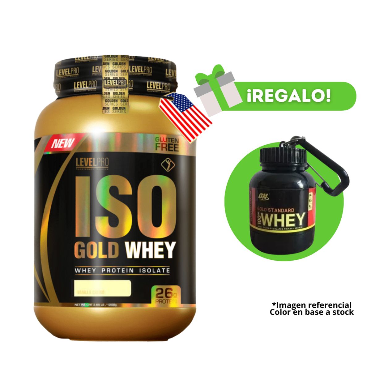 LEVEL PRO - PROTEÍNA ISO GOLD WHEY 1 KG  VAINILLA + PORTAPROTEINA