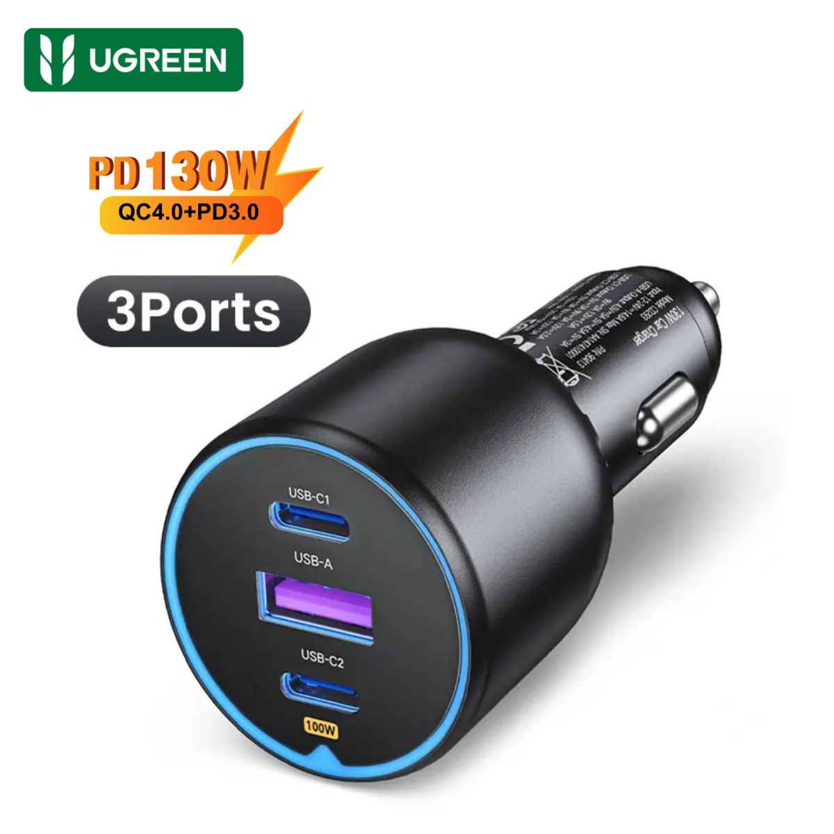UGREEN - Cargador Auto Ugreen 130W USB-C Rápido Carga Rápida Celulares y Laptop