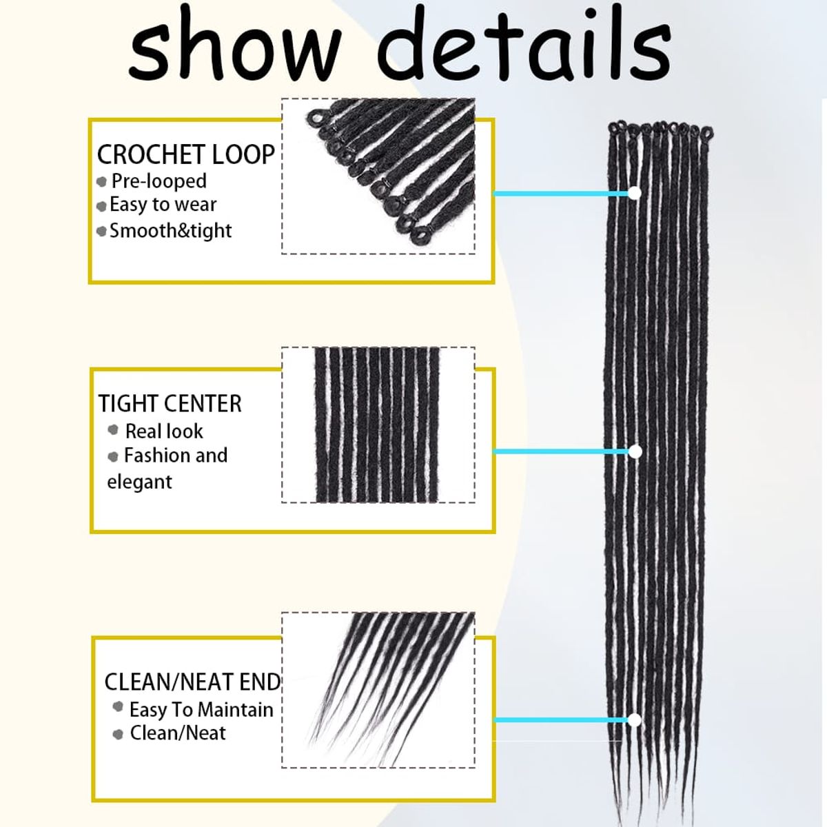 GENERICO - Extensiones De Rastas Dreadlocks Sintéticas x5 Unidades castaño
