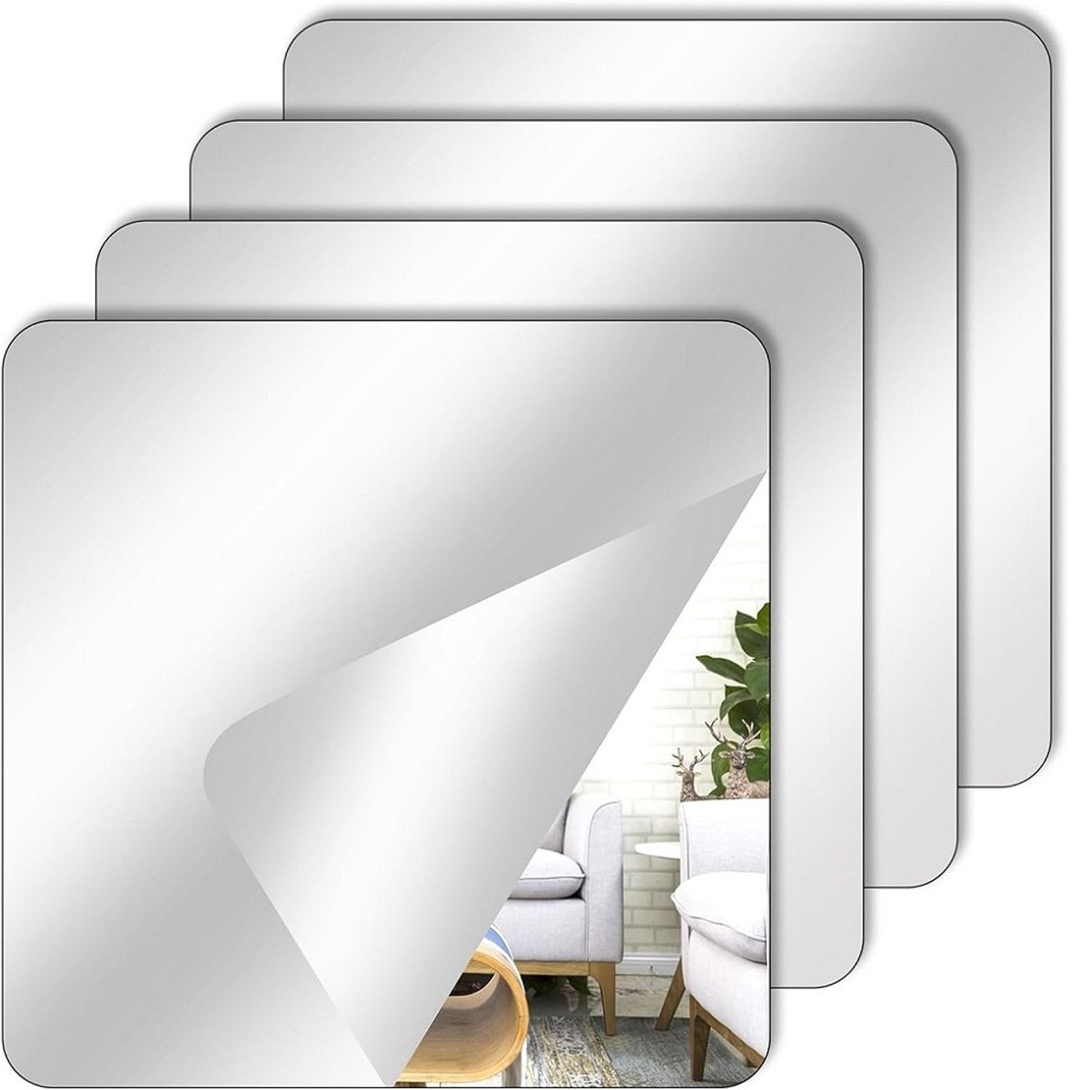 GENERICO - Espejo adhesivo de pared cuadrado 20cm x 20cm Set de 6 und.