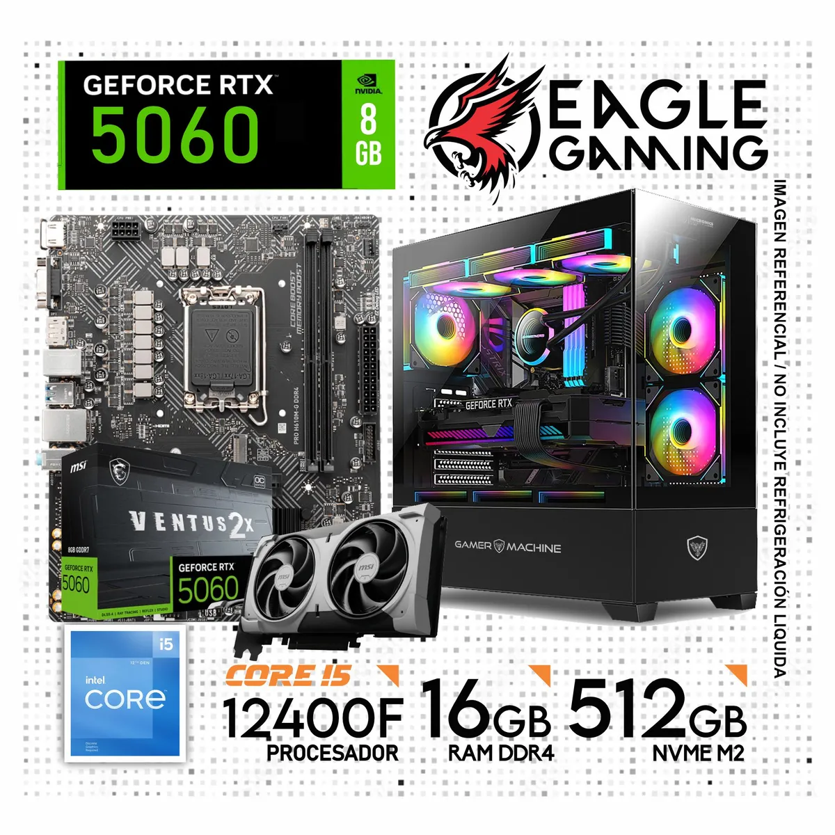 INTEL - Computadora PC Gamer Intel Core i5 12400F RAM 16GB SSD 1TB RTX 5060 8GB