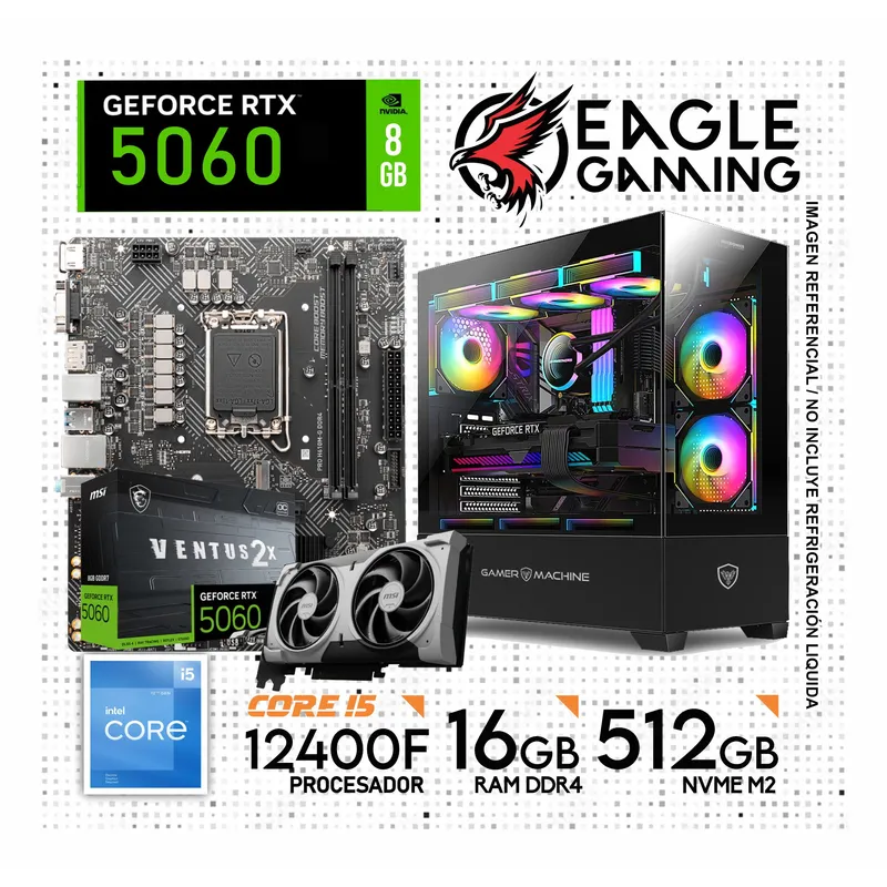 INTEL - Computadora PC Gamer Intel Core i5 12400F RAM 16GB SSD 1TB RTX 5060 8GB