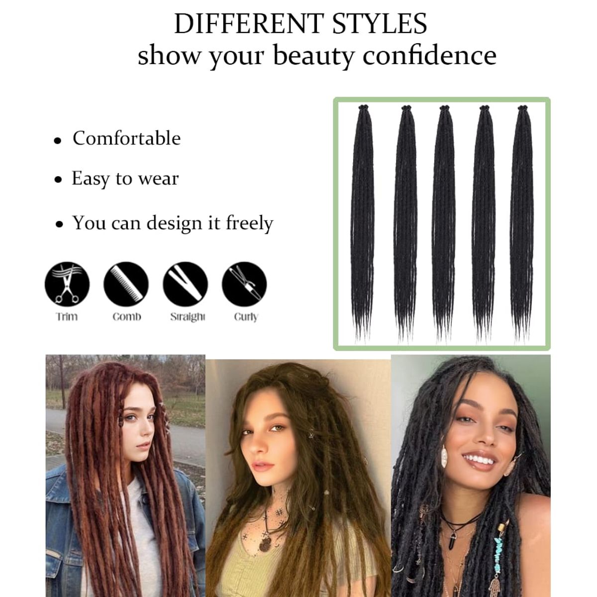 GENERICO - Extensiones De Rastas Dreadlocks Sintéticas x5 Unidades Degradado castaño