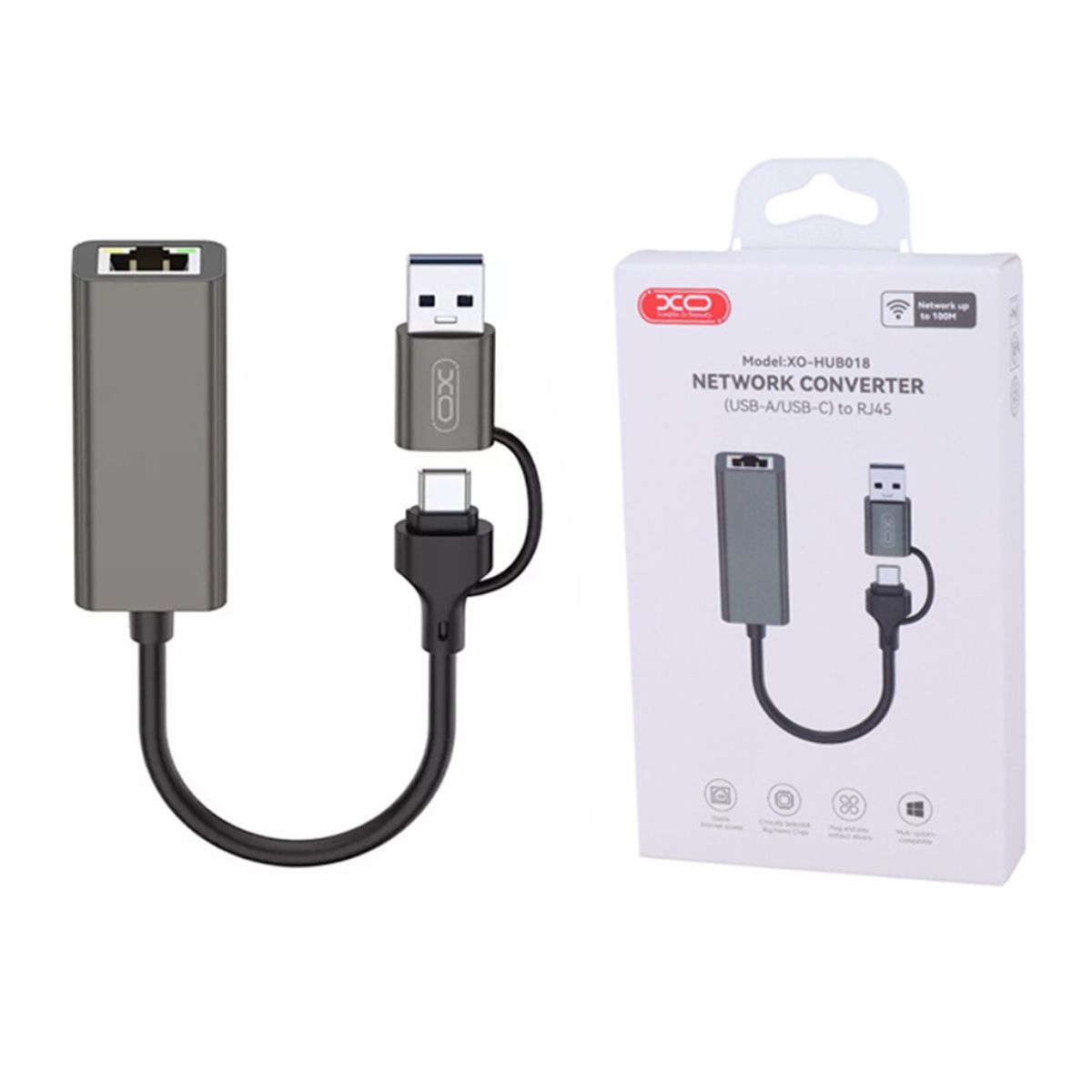 XO - Adaptador de Red RJ45 a USB Tipo C XO-HUB018 para Laptop y MacBook