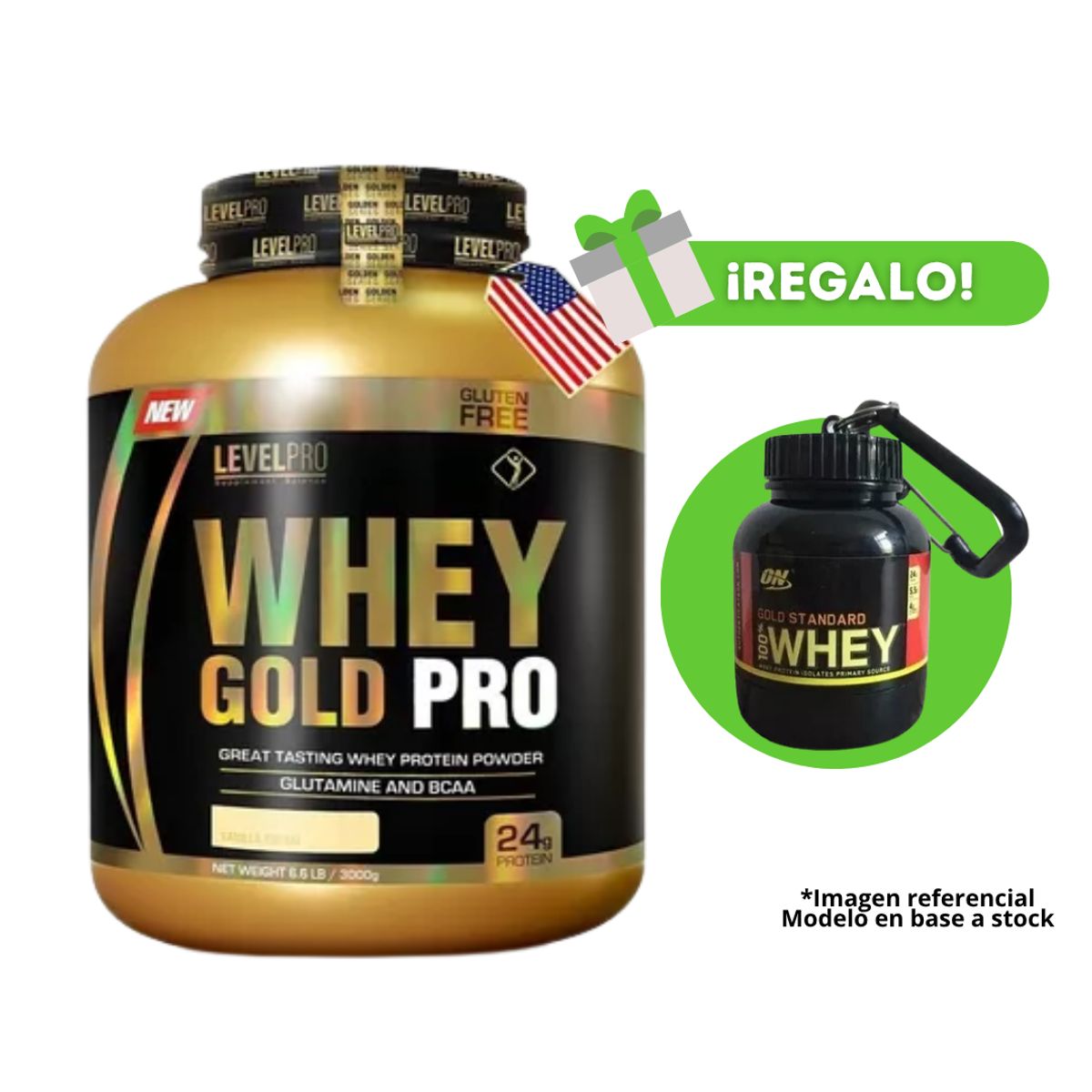 LEVEL PRO - PROTEÍNA WHEY GOLD PRO 3KG VAINILLA + PORTAPROTEINA