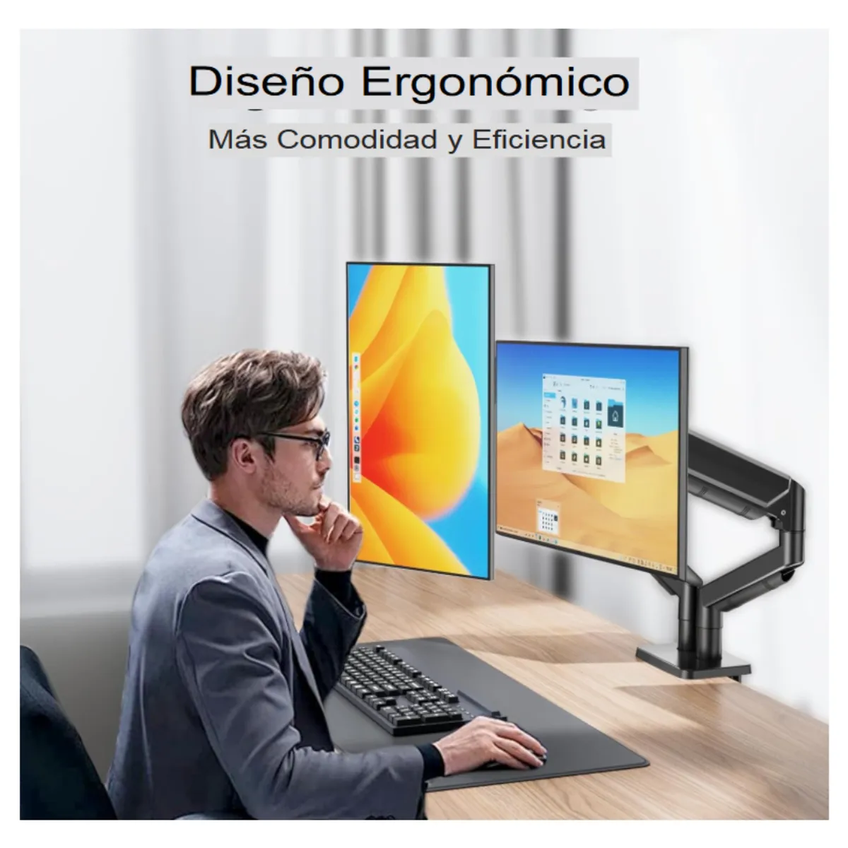 SEISA - Soporte de Monitor Dual 2 Pantallas Brazos Articulado 13 a 32 Pulgadas
