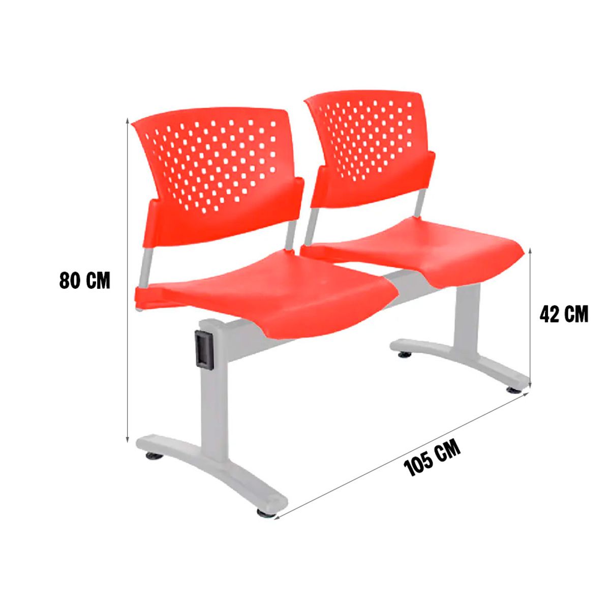 OFIDEAS - Banqueta De Espera Butterfly 2 Asientos Rojo Estructura Gris Ofideas