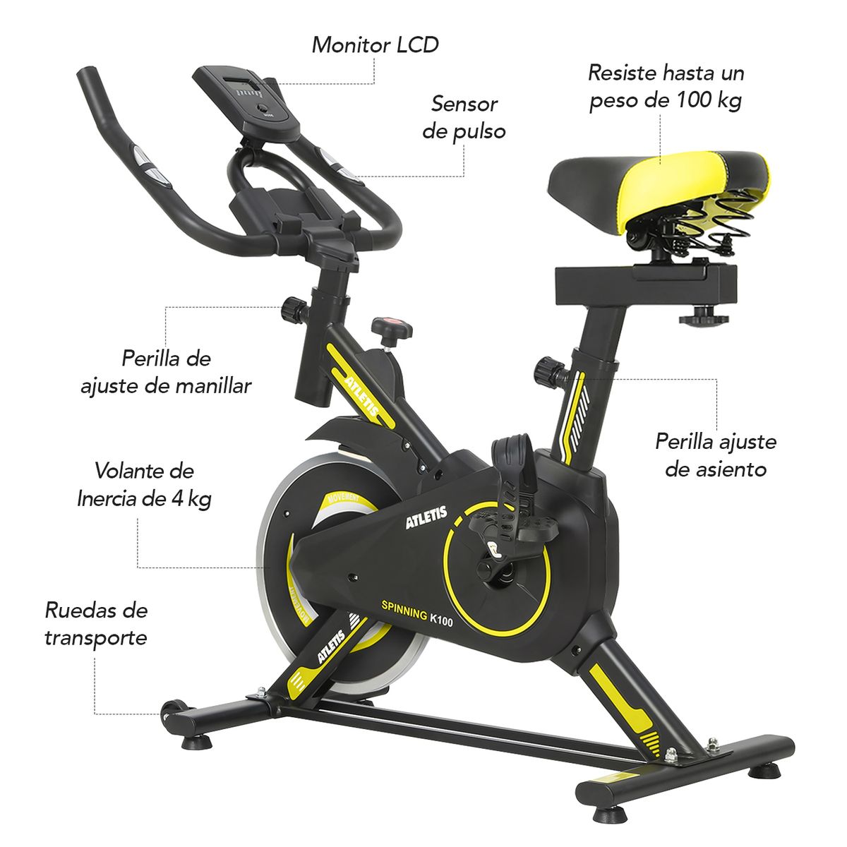 ATLETIS - Bicicleta Spinning K100 Amarillo