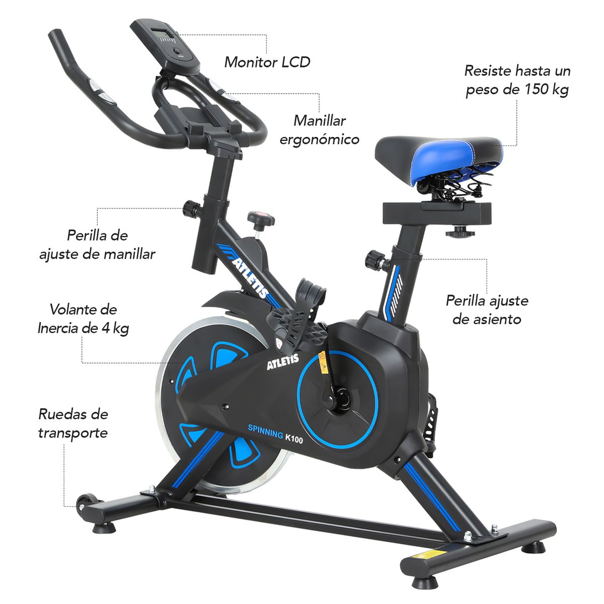 ATLETIS - Bicicleta Spinning K100 Azul