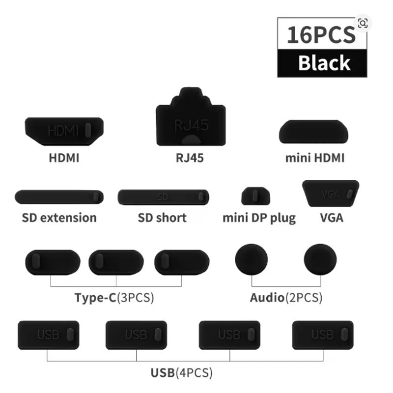 GENERICO - Tapón antipolvo para Laptop /NEGRO Pack 16 unid
