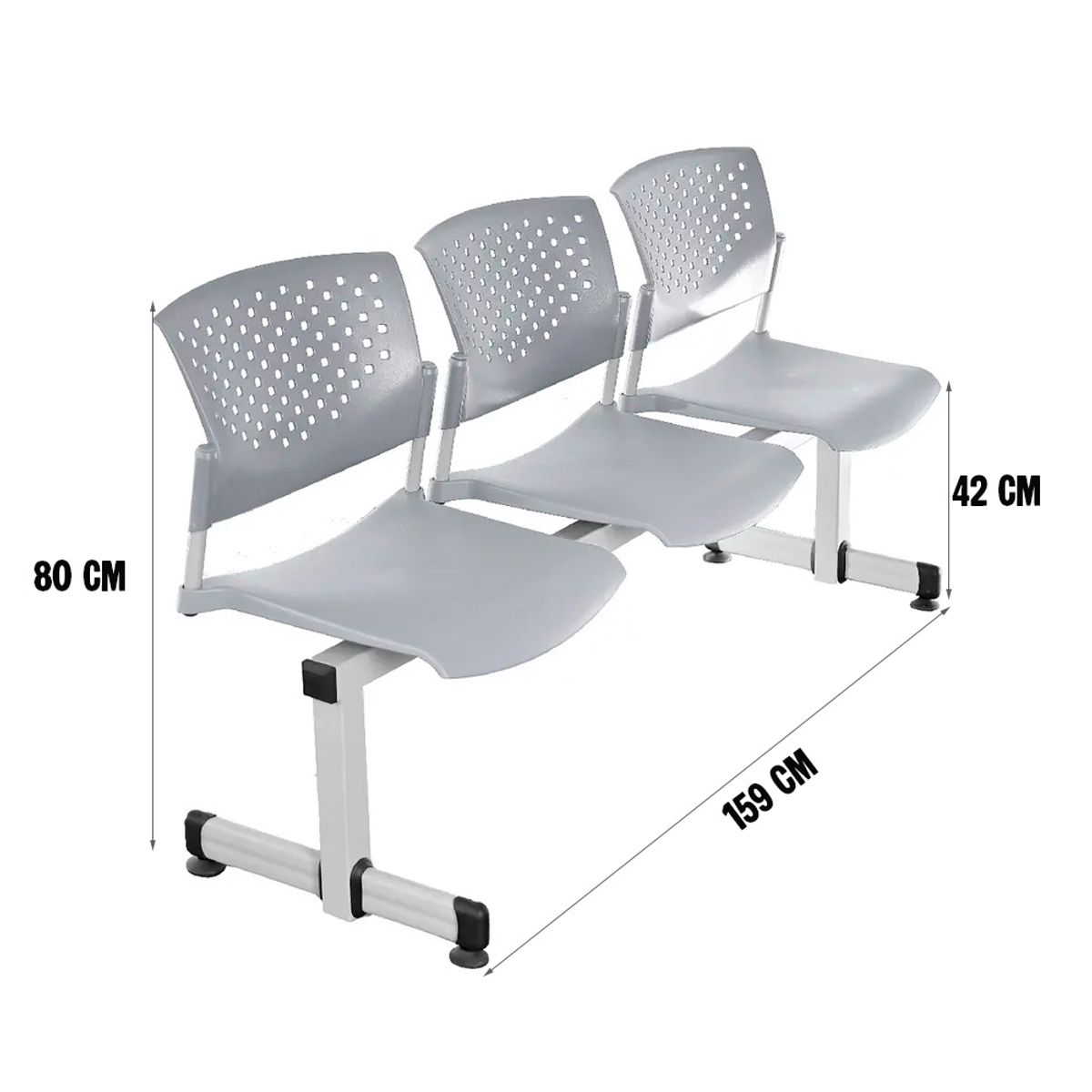 OFIDEAS - Banqueta De Espera Butterfly 3 Asientos Gris Estructura Gris Ofideas