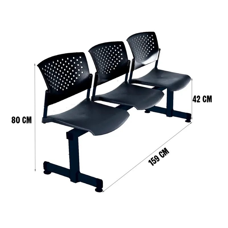 OFIDEAS - Banqueta De Espera Butterfly 3 Asientos Negro Estructura Negro Ofideas