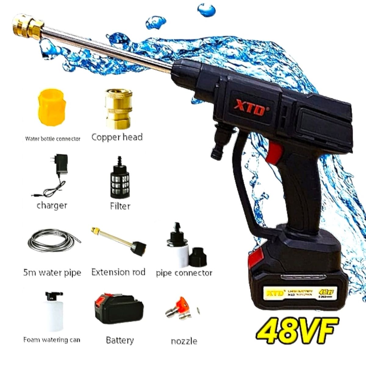 XTD - Hidro lavadora XTD Portátil Limpieza Autos Motos 48v Negro