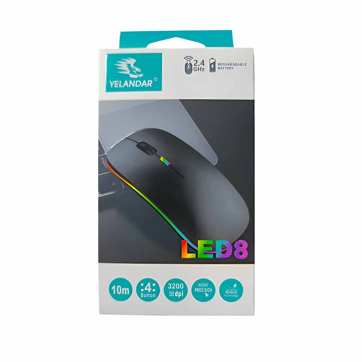 RYBIU IMPORT - Mouse Cargable en Modelo Yelandar LED 8 en Negro