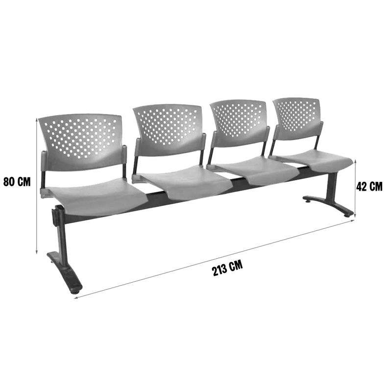 OFIDEAS - Banqueta De Espera Butterfly 4 Asientos Gris Estructura Negro Ofideas