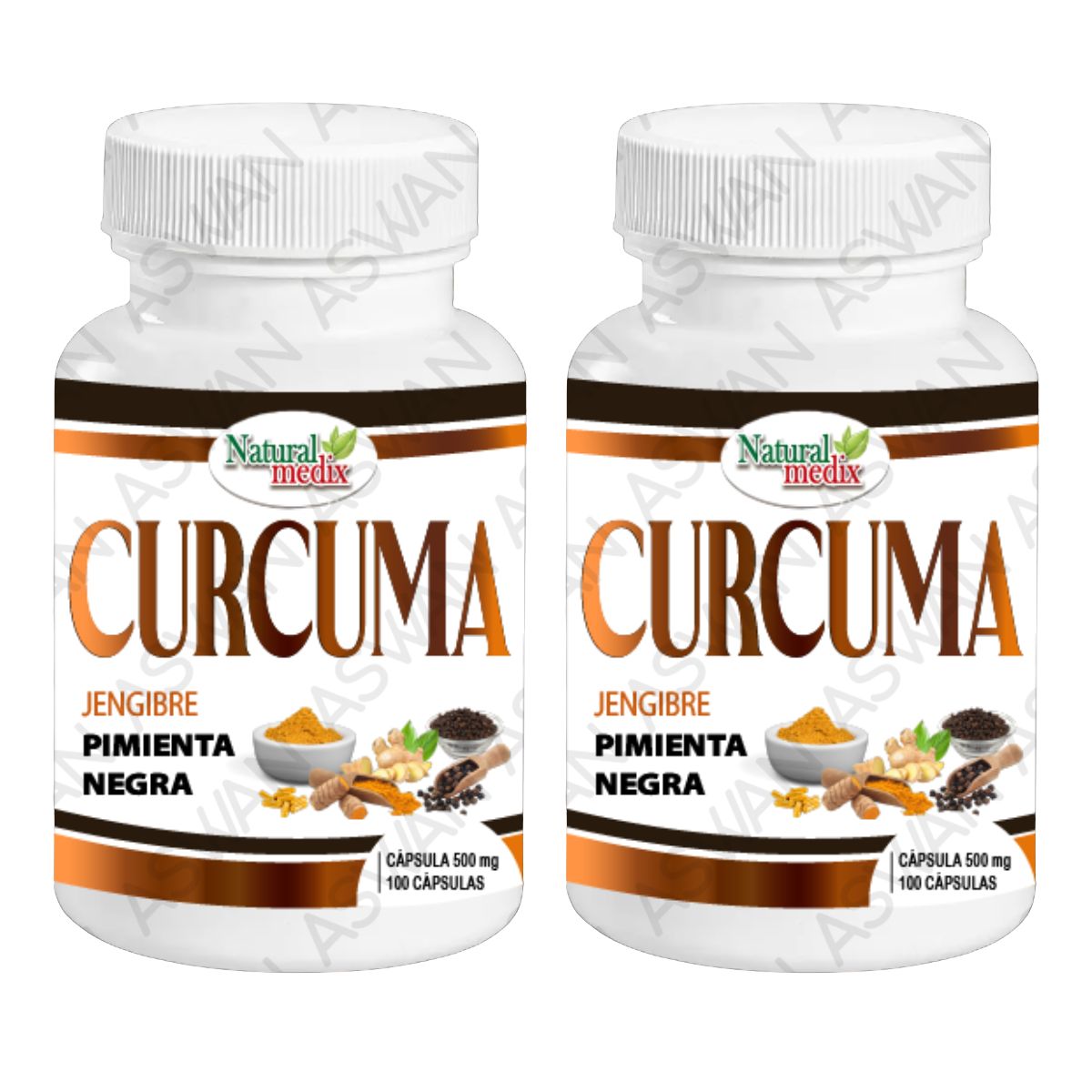 GENERICO - Pack  2 Cúrcuma Jengibre y Pimienta Negra 100 capsulas - NATURAL MEDIX