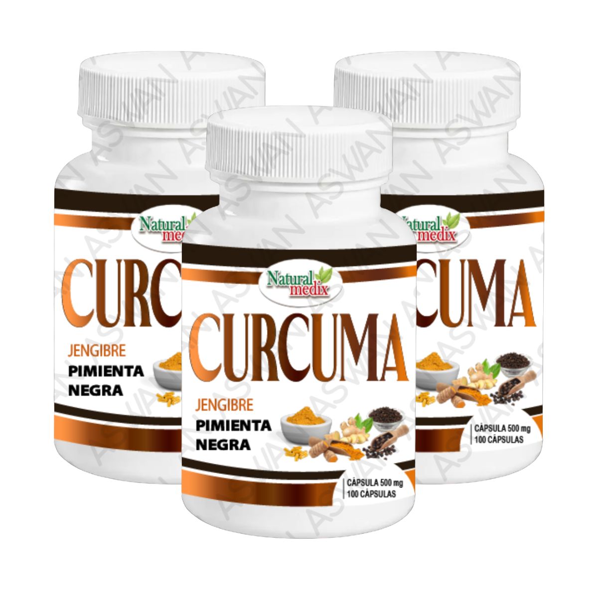 GENERICO - Pack  3 Curcuma Jengibre y Pimienta Negra 100 capsulas - NATURAL MEDIX