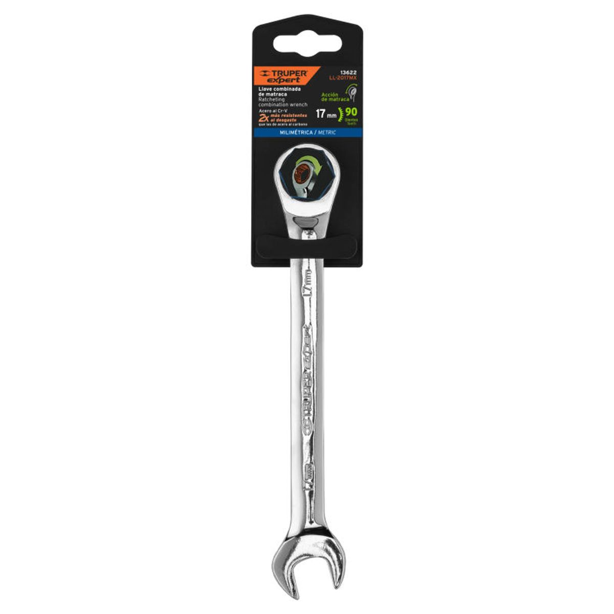 TRUPER - Llave mixta con ratchet 17 mm x 218 mm largo Expert - 13622
