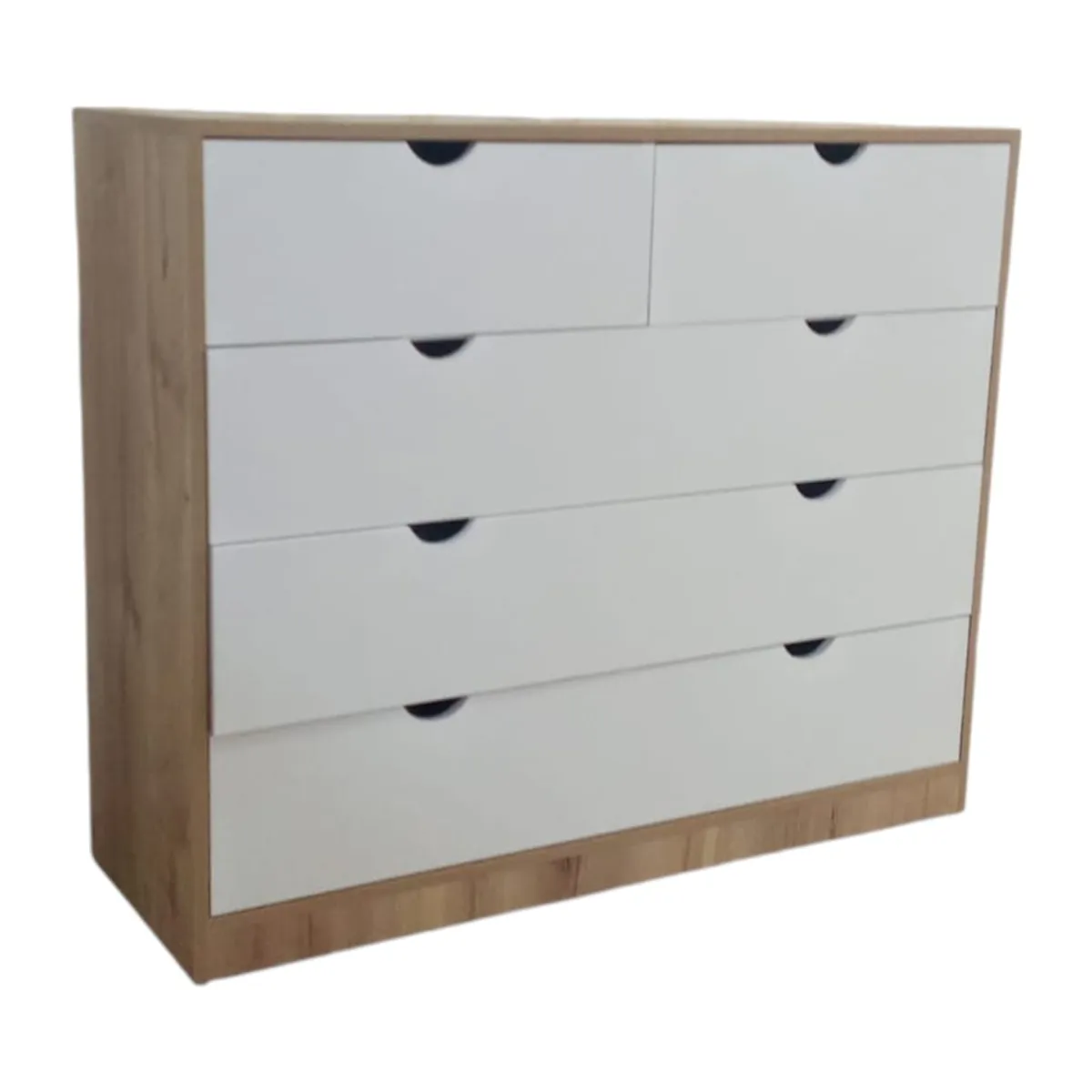 GENERICO - Cómoda de Dormitorio Moderna - 5 Cajones Blancos y Duna