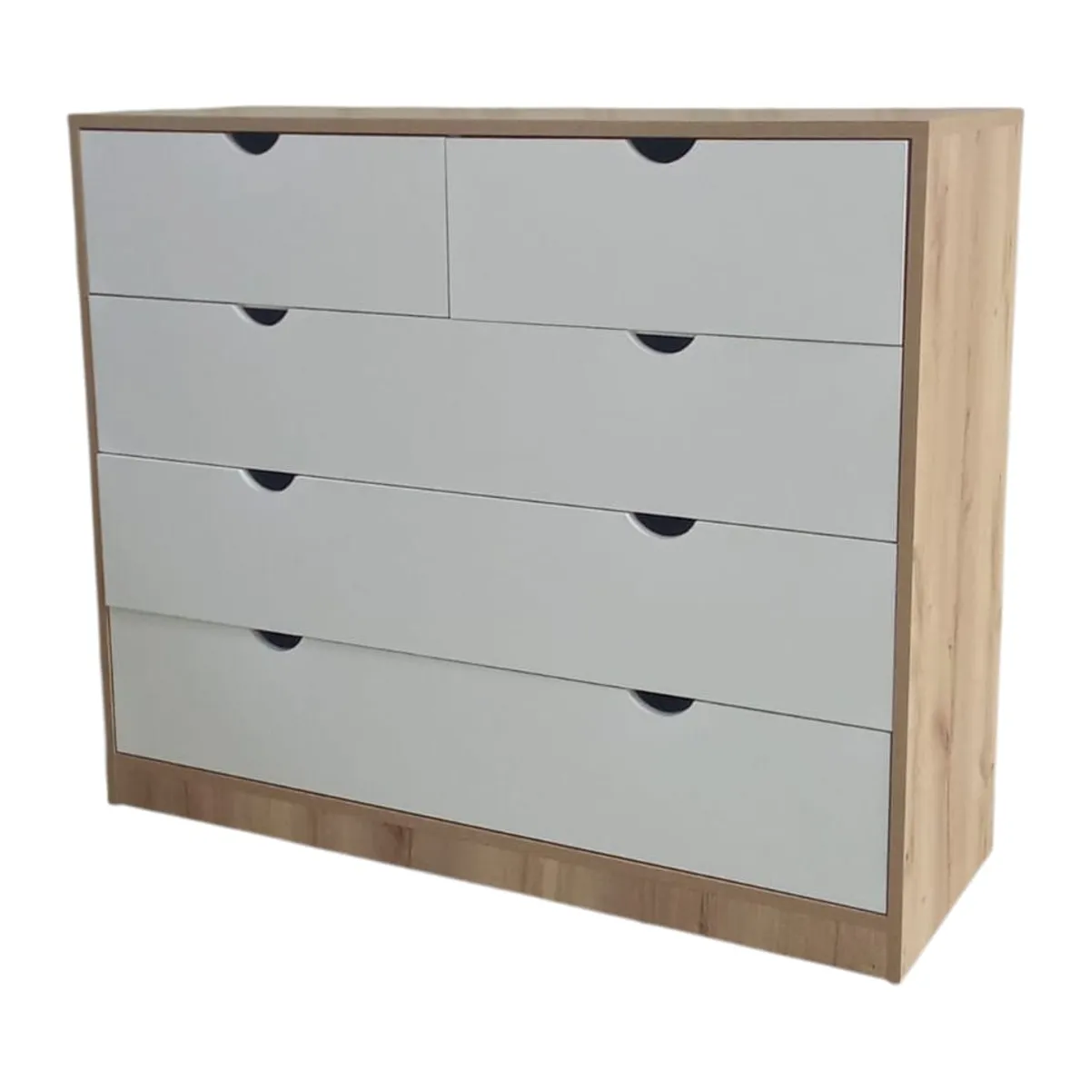 GENERICO - Cómoda de Dormitorio Moderna - 5 Cajones Blancos y Duna